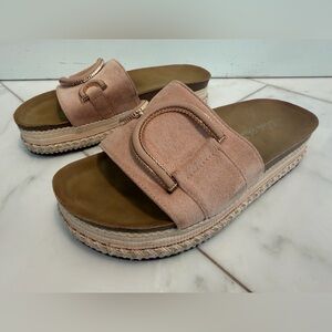 Bella Stone Pink Suede Embellished Platform & Strap Slide Sandal euro 37 US 7